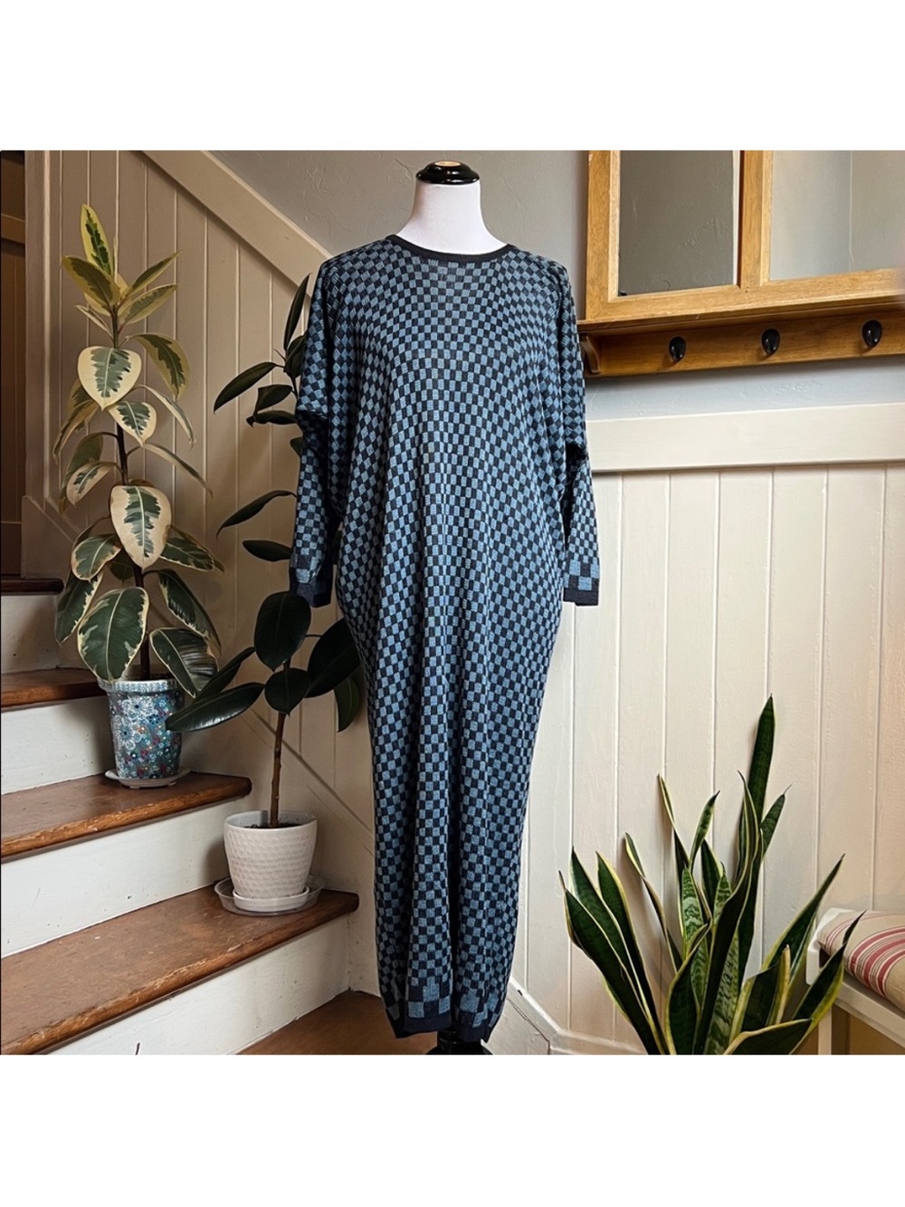 Vintage Kenzo Paris Black and Blue Knit Dress